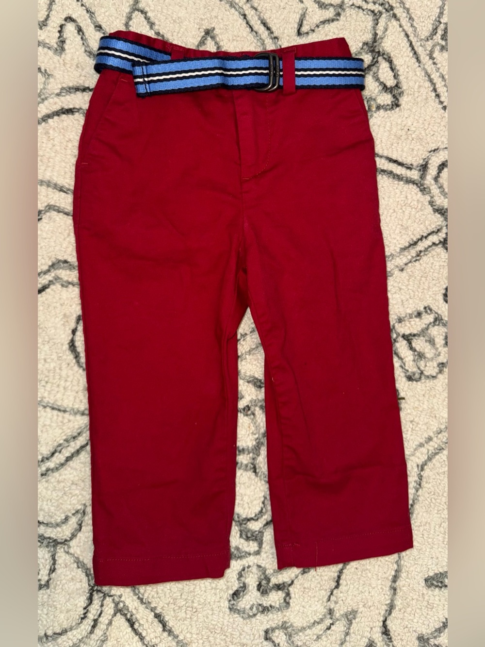 Ralph Lauren Red Pull-On Kids Pants with Blue Striped Belt